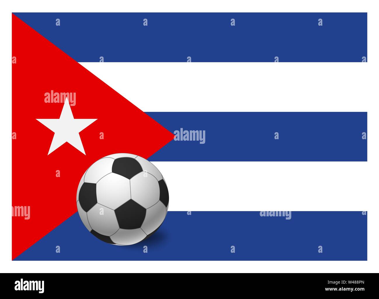 Cuba flag and soccer ball. National football background. Soccer ball