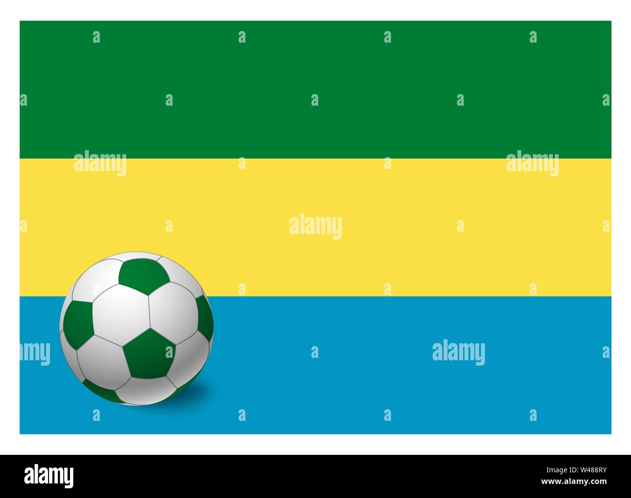 Gabon flag and soccer ball. National football background. Soccer ball