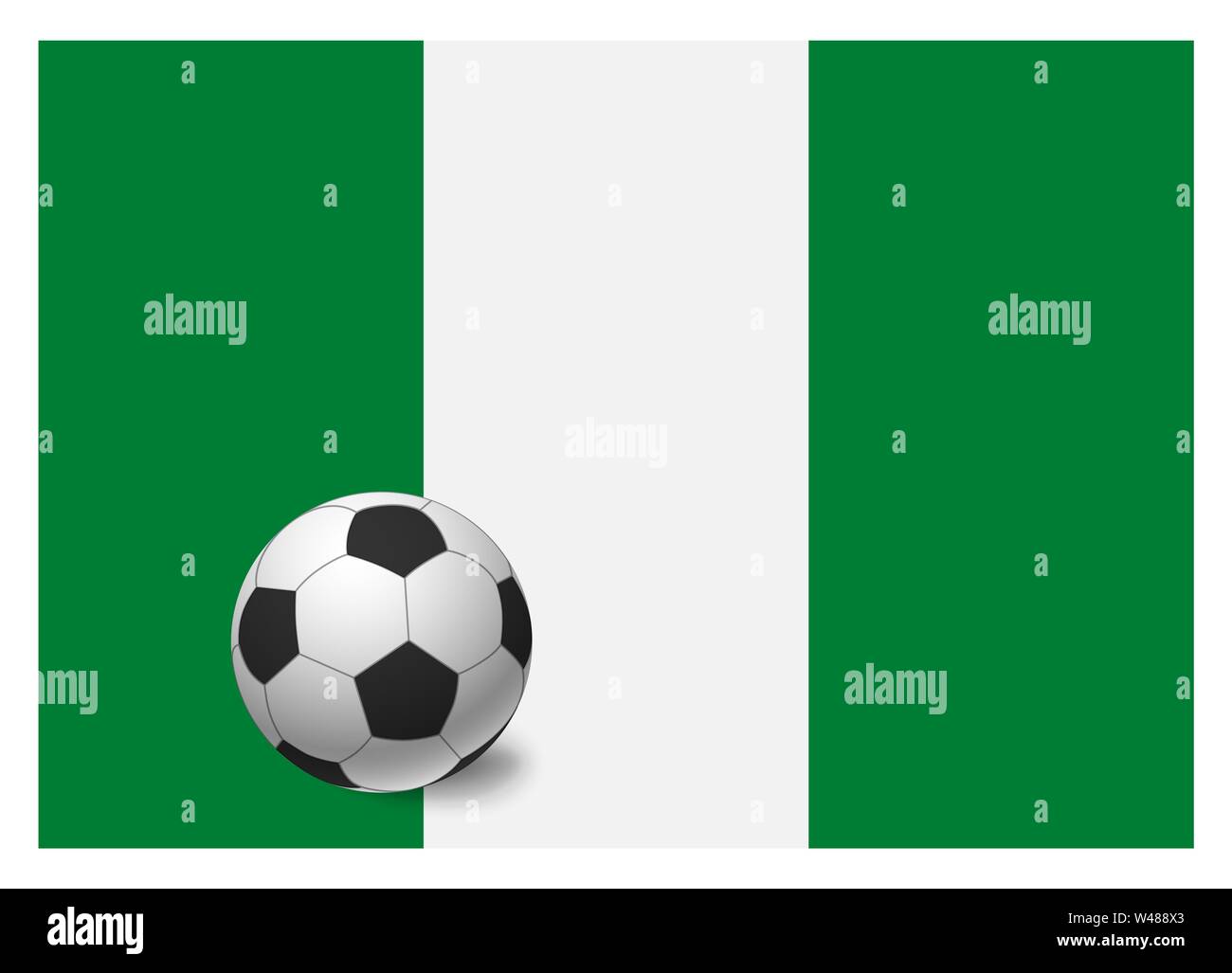 Nigeria flag and soccer ball. National football background. Soccer ball