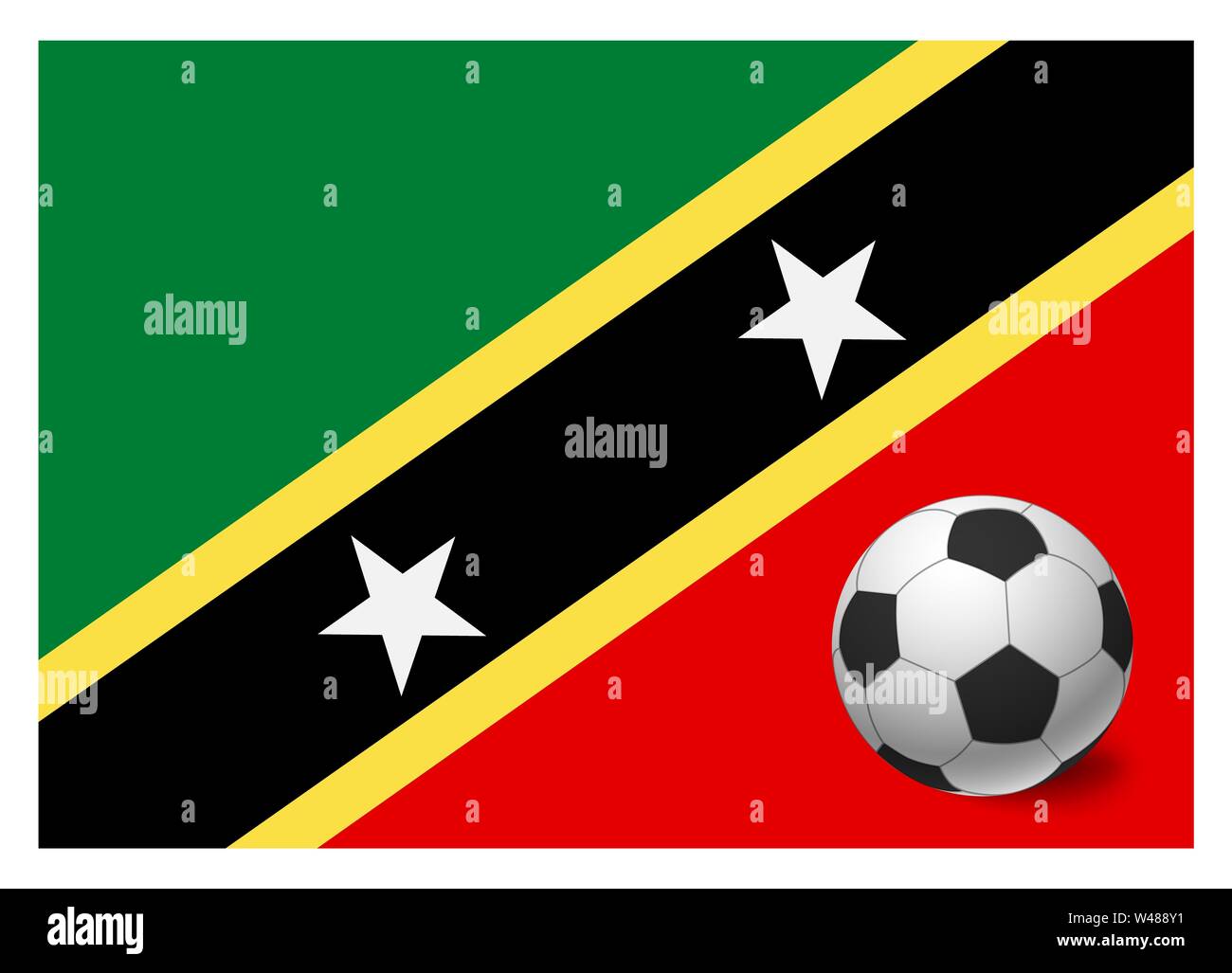 Saint Kitts and Nevis flag and soccer ball. National football