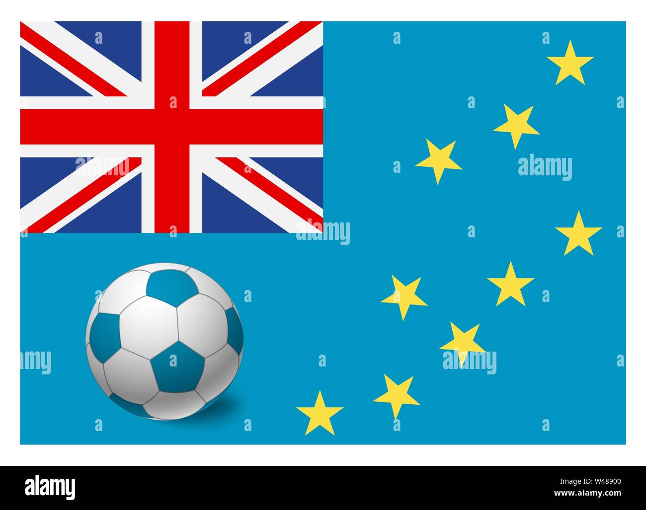 Tuvalu flag and soccer ball. National football background. Soccer ball
