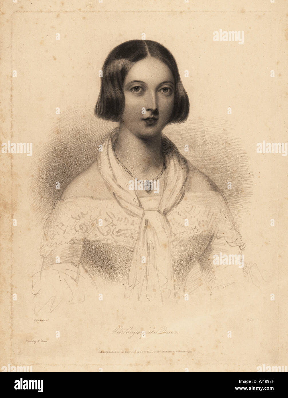 Young Queen Victoria, early 20s. Steel stipple engraving by William Henry Mote after an