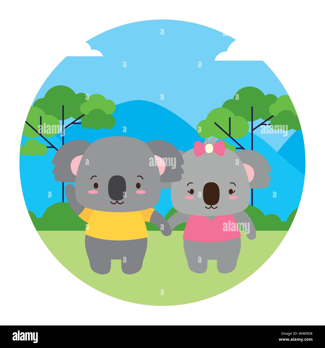 cute couple koalas animal landscape natural Stock Vector Image & Art ...