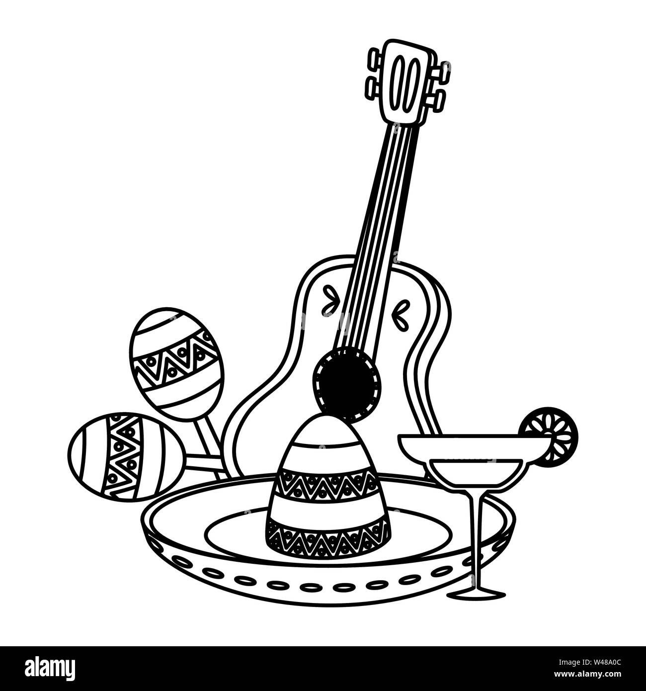 mexican hat with guitar and maracas Stock Vector Image & Art - Alamy