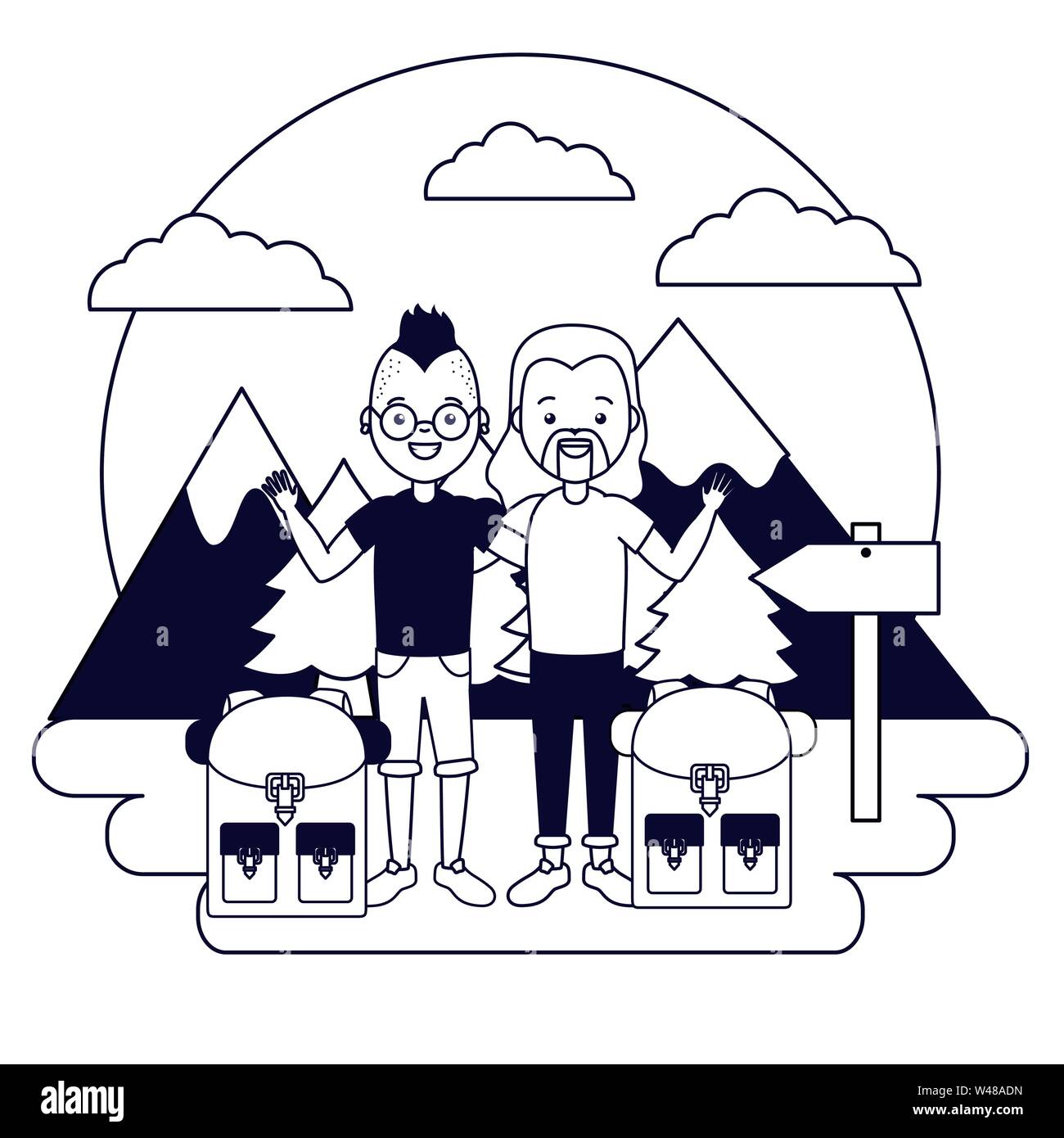 two men camping vacations landscape mountains Stock Vector Image & Art ...