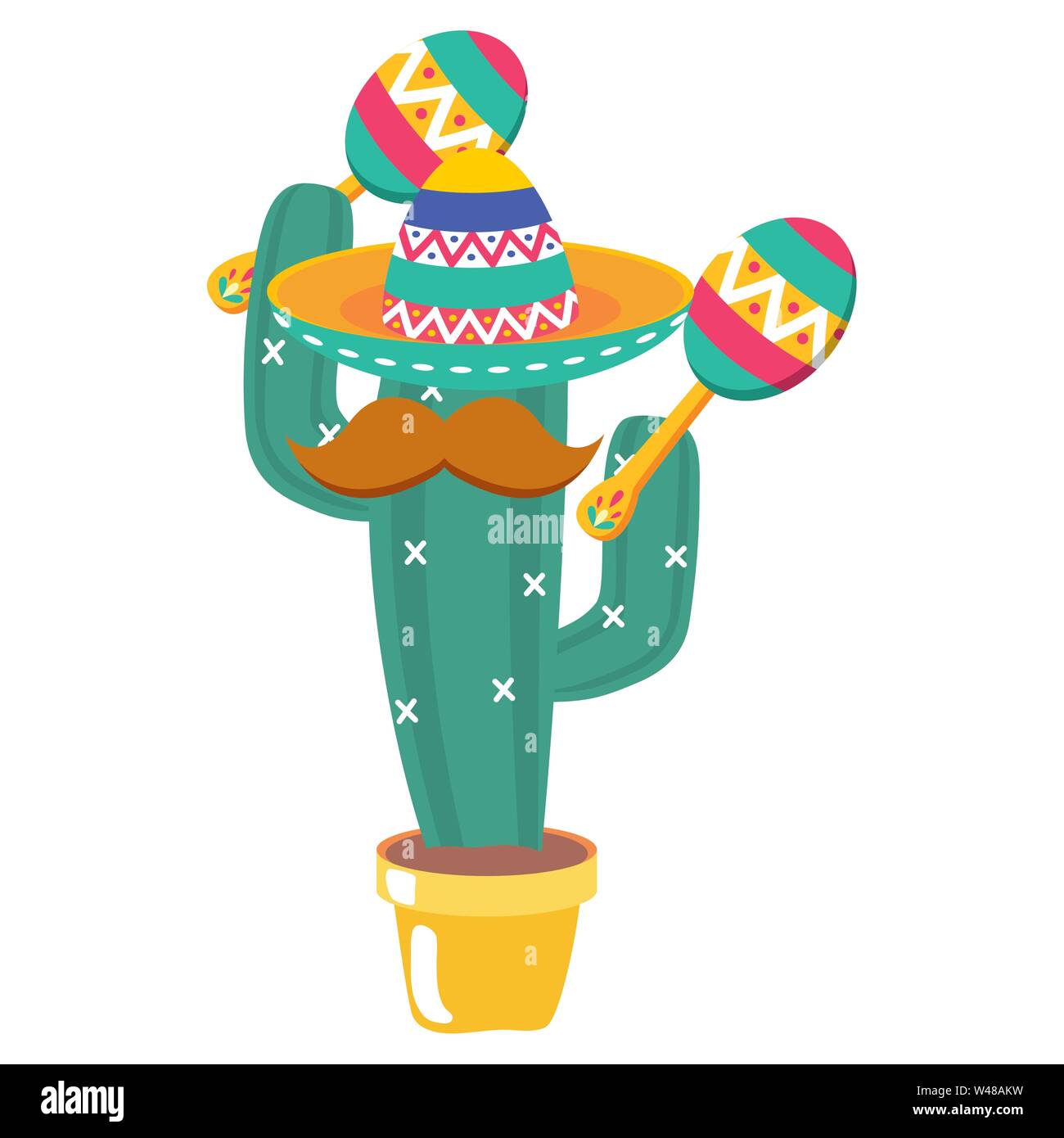 cactus plant with mexican hat and mustache playing maracas Stock Vector ...