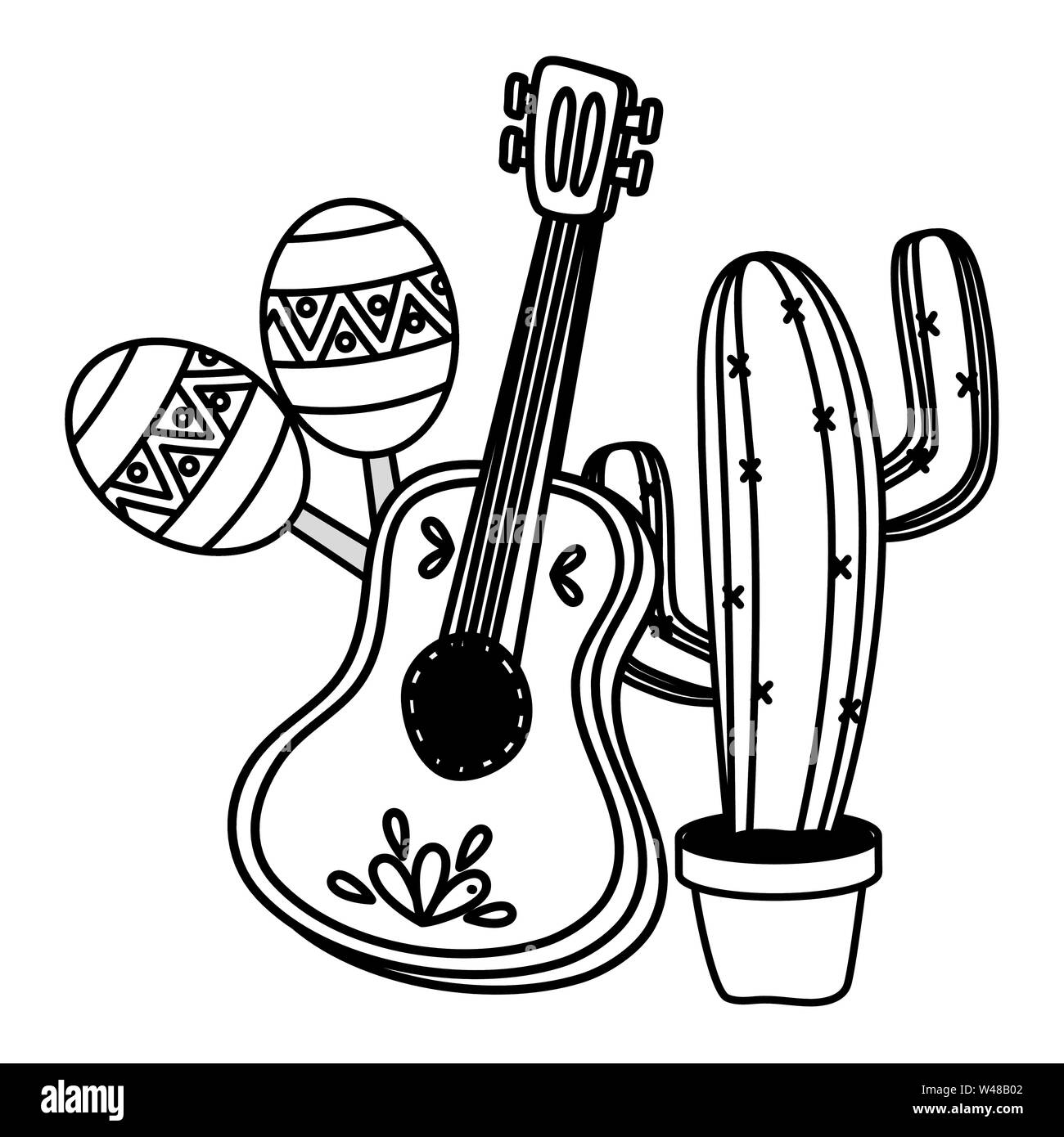 cactus plant with guitar and maracas Stock Vector Image & Art - Alamy