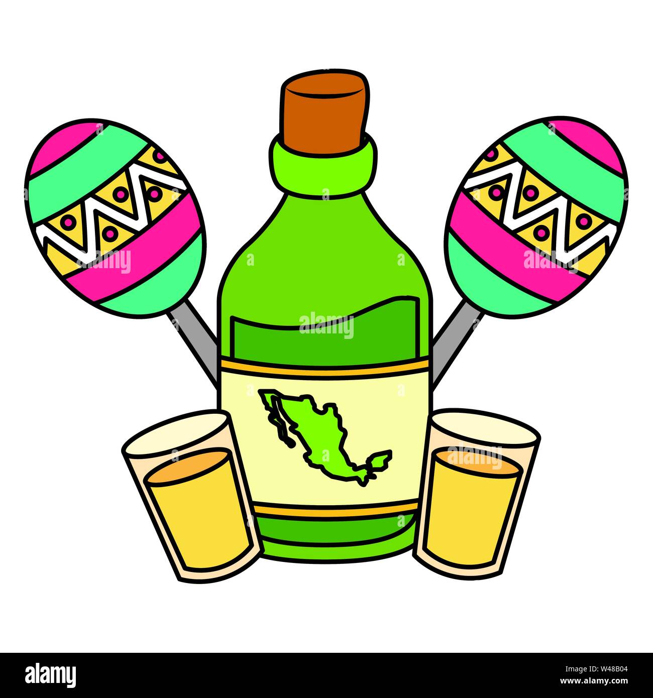 tequila bottle with cups and maracas Stock Vector Image & Art Alamy