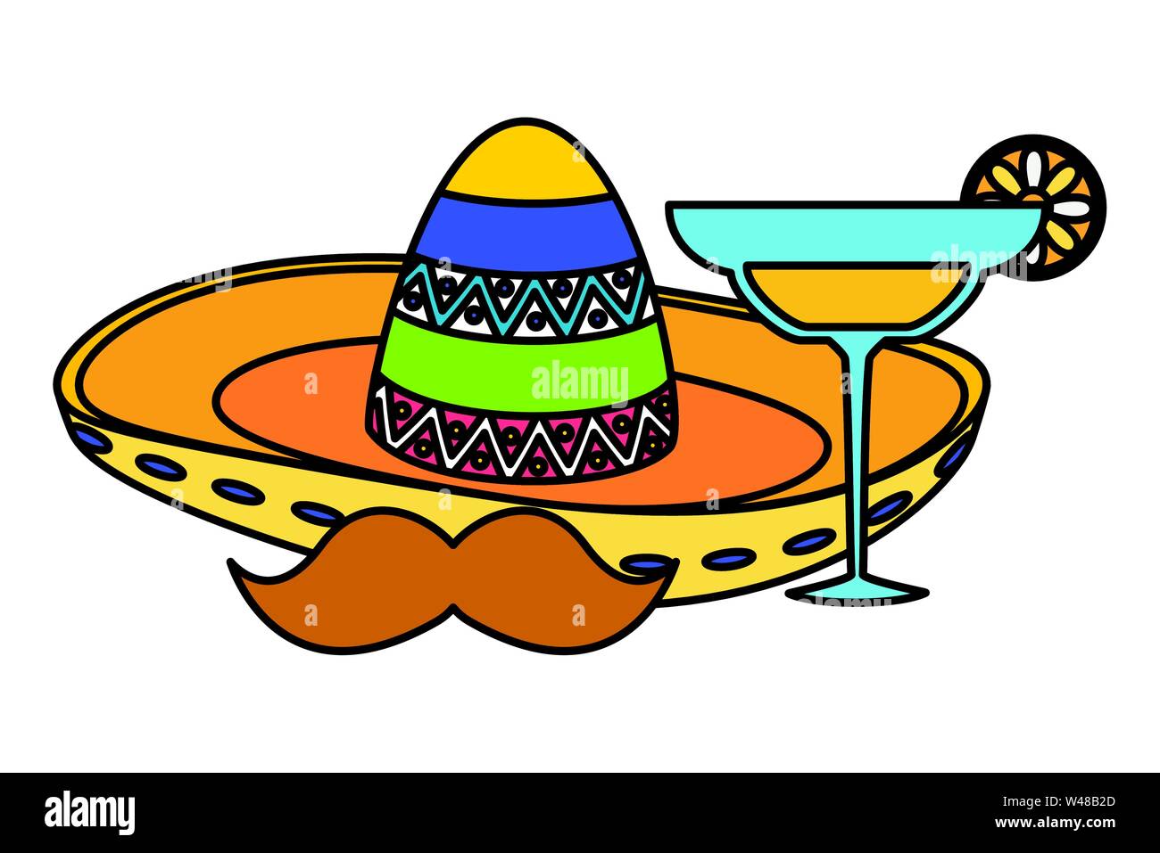 mexican hat traditional with mustache and cocktail Stock Vector Image ...