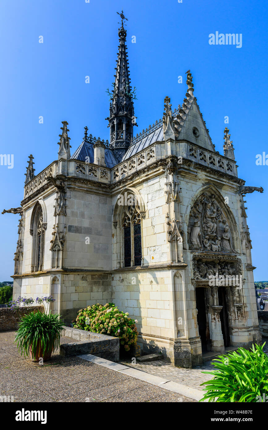 The chapel in which Leonard de Vinci is buried.The Royal Castle of Amboise (Château at Amboise). Stock Photo