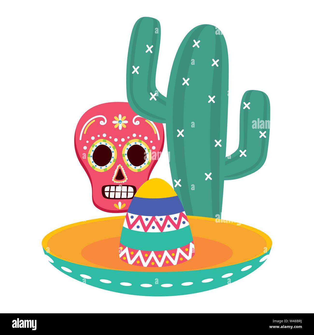 day of the dead celebration skull mask with mexican hat and cactu Stock ...