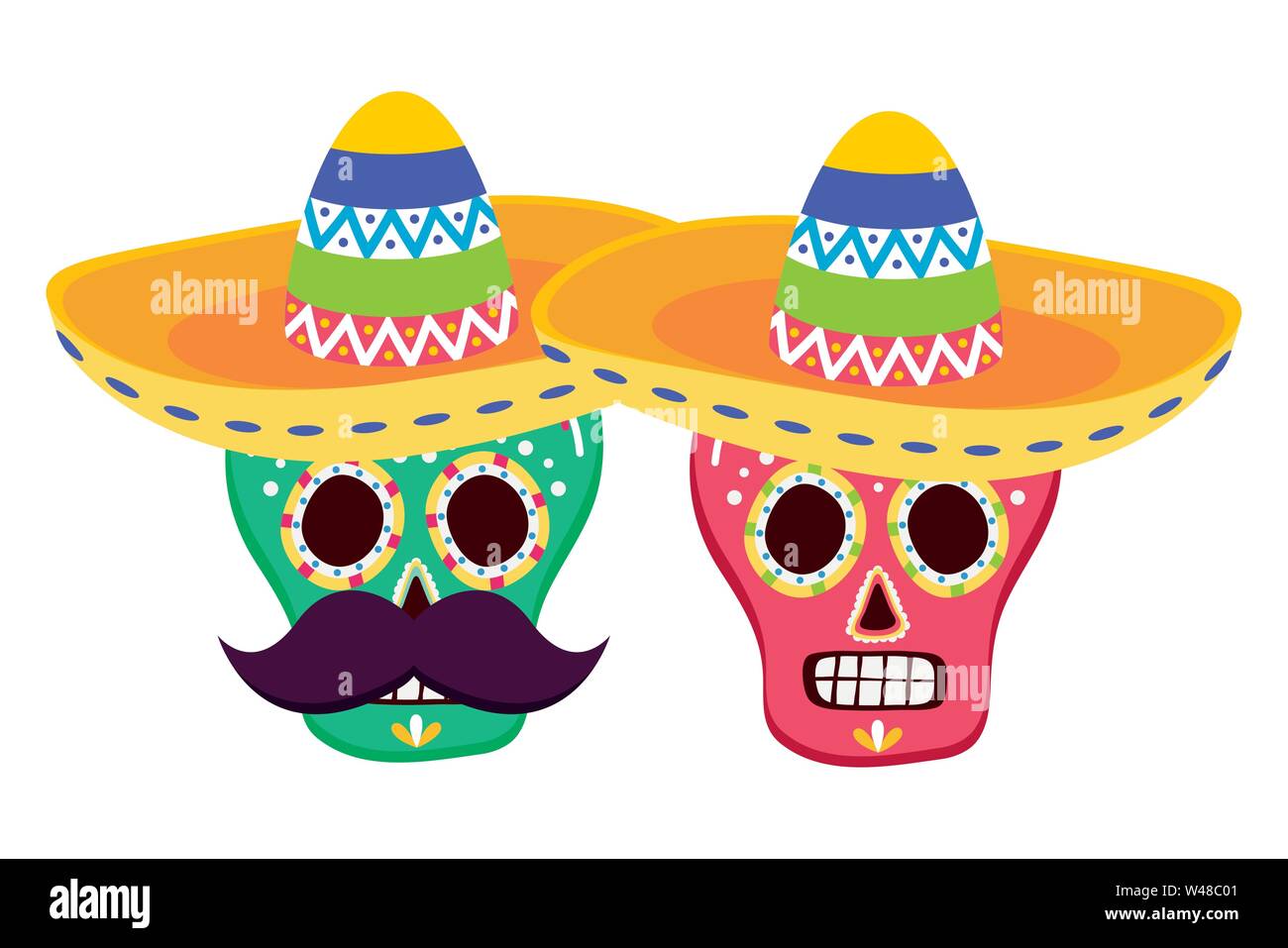day of the dead skulls masks with mexican hat Stock Vector Image & Art ...