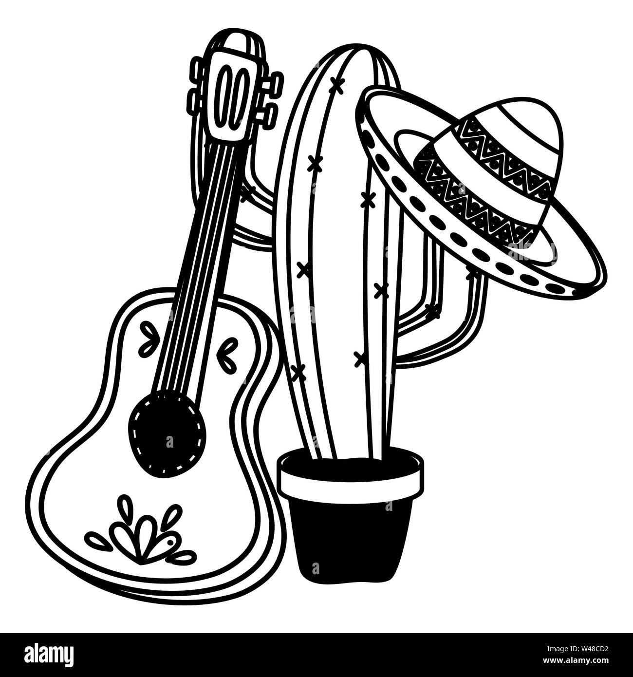 mexican hat with guitar and cactus Stock Vector Image & Art - Alamy