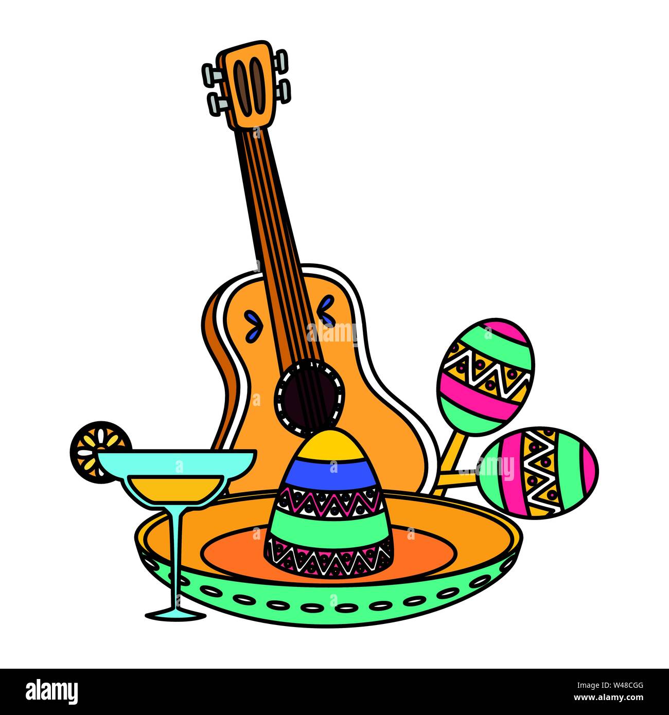 mexican hat with guitar and maracas Stock Vector Image & Art - Alamy