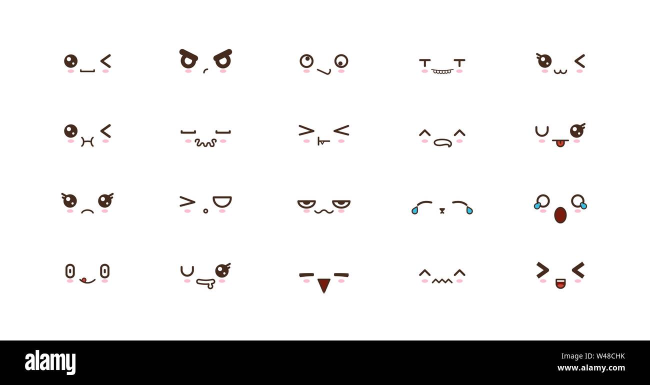 Kawaii Icons Faces Expressions Cute Smile Emoticons Japanese Emoji W48CHK 