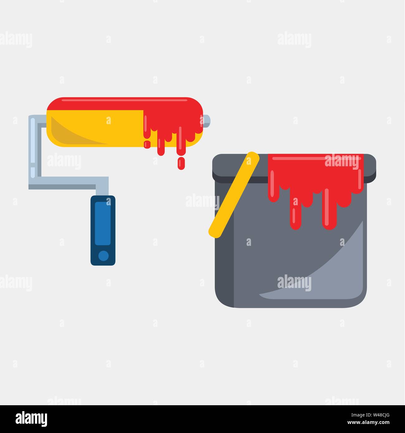 roller paint brush with paint cans vector illustration Stock Vector