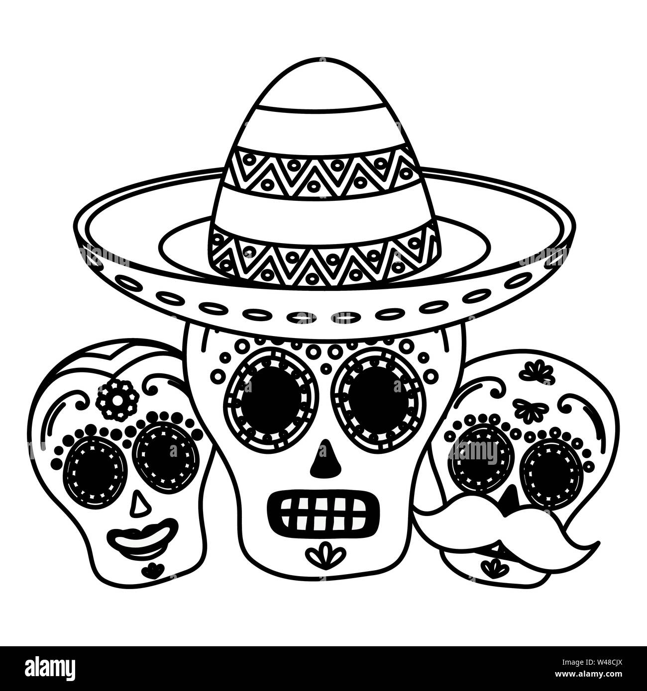 day of the dead skulls masks with mexican hat Stock Vector Image & Art ...
