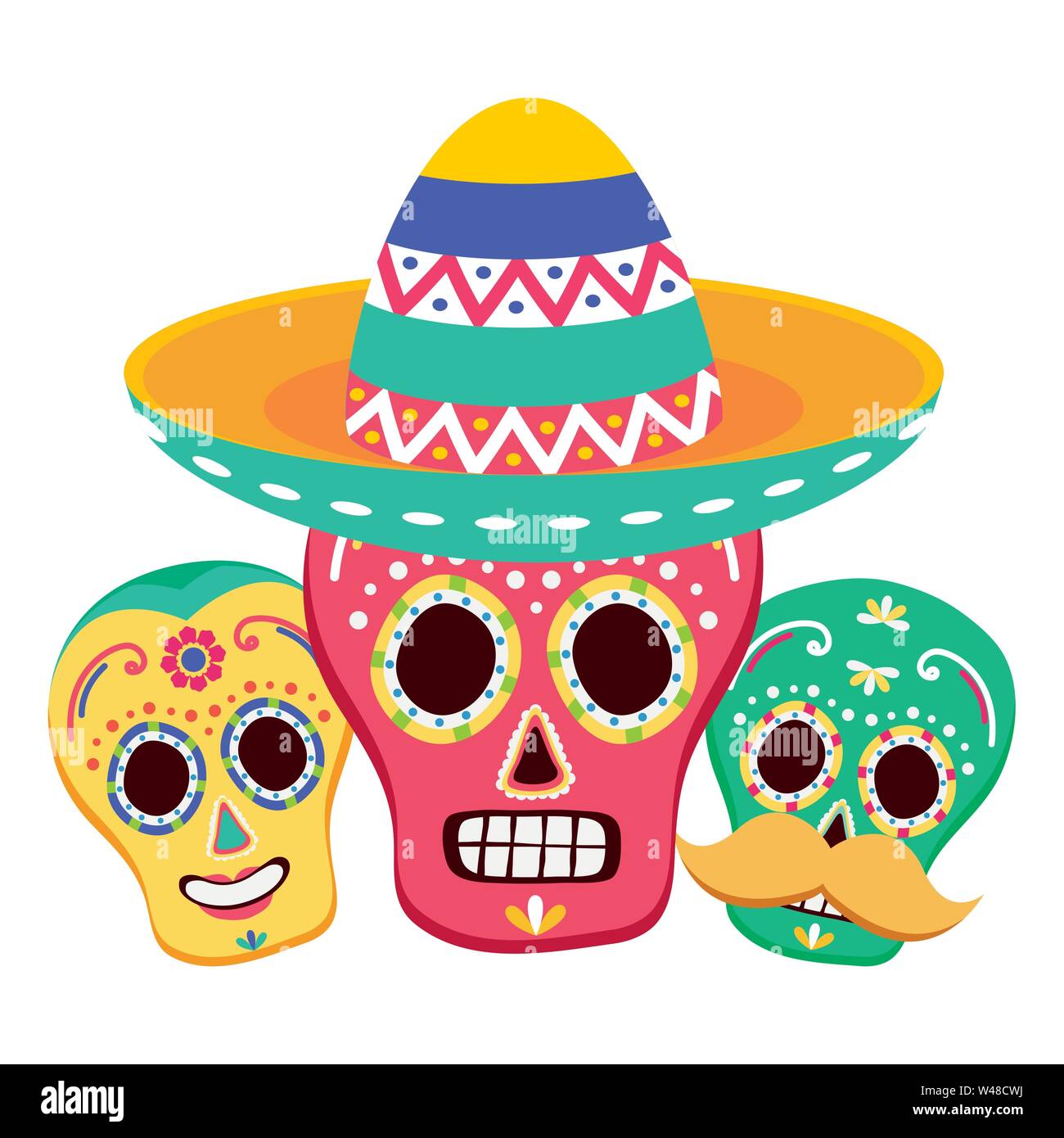 day of the dead skulls masks with mexican hat Stock Vector Image & Art ...