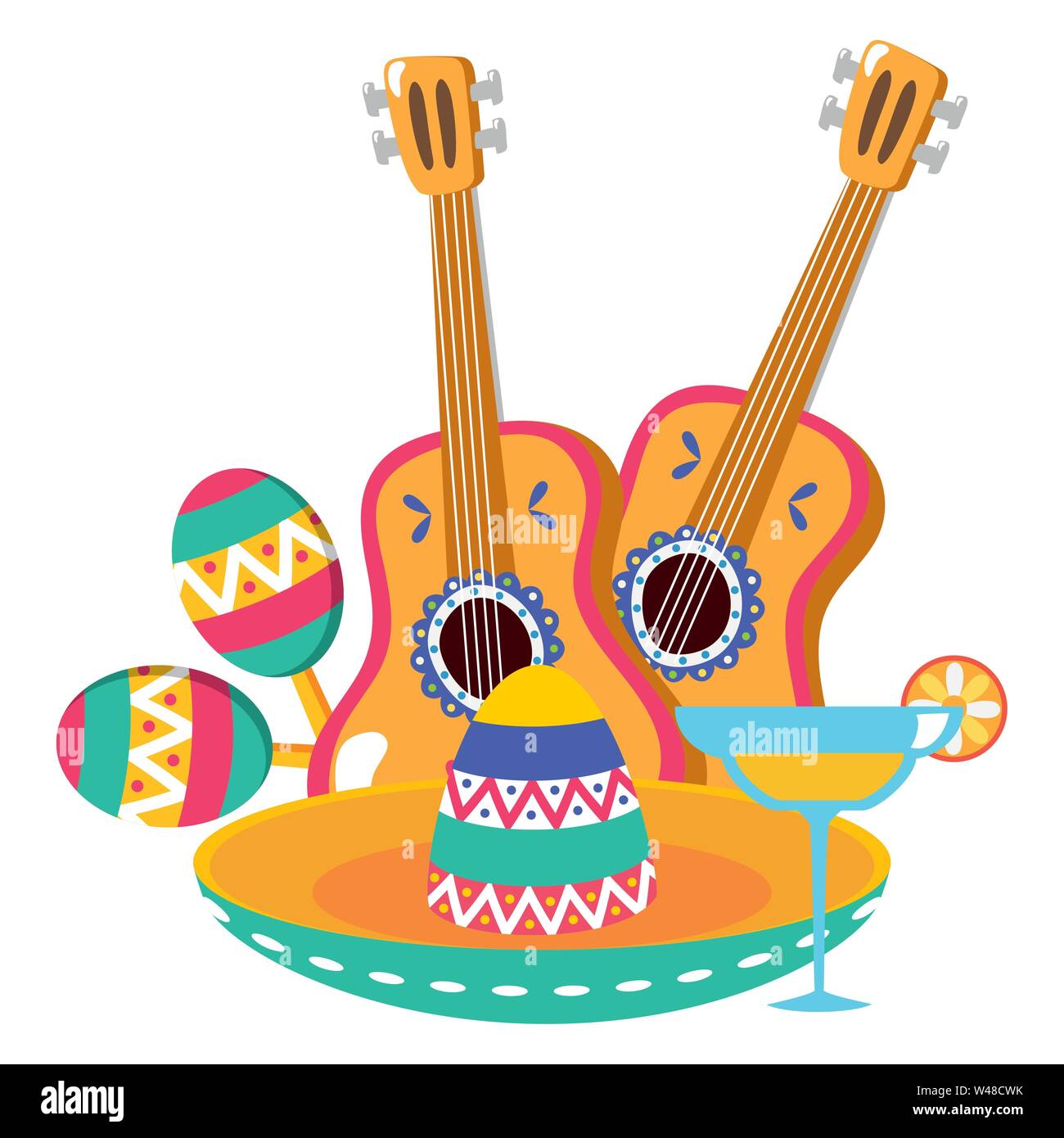 mexican hat with guitar and maracas Stock Vector Image & Art - Alamy