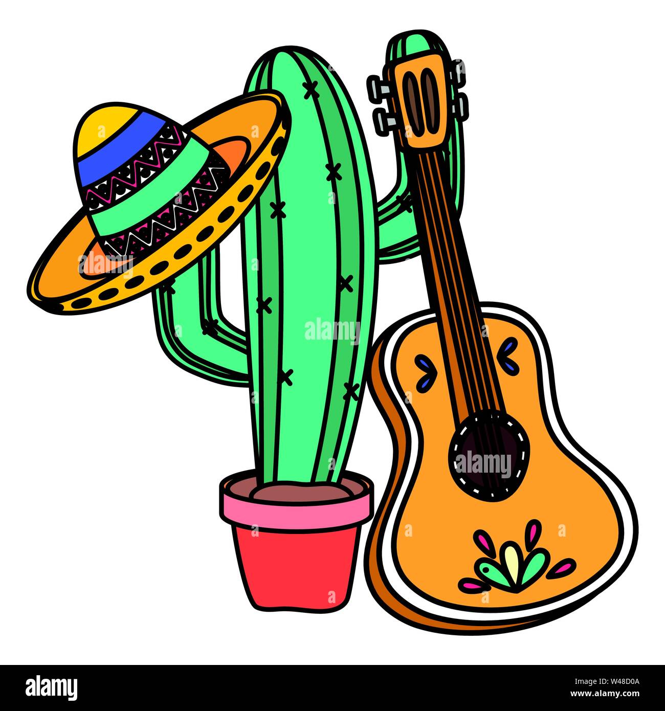 mexican hat with guitar and cactus Stock Vector Image & Art - Alamy