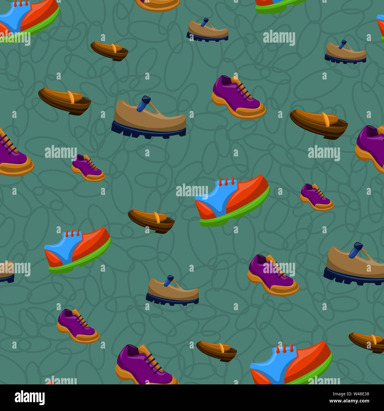 Shoes Flat Color Background Seamless Pattern Stock Vector