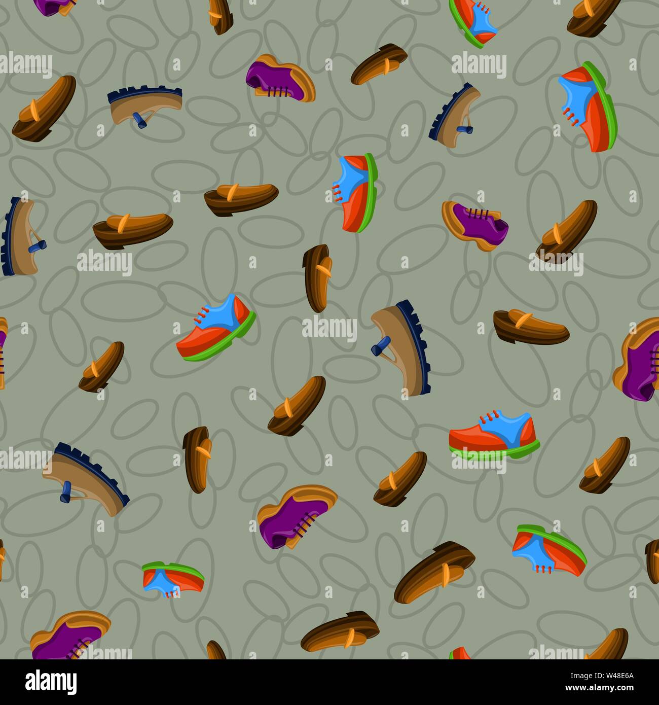 Shoes Flat Color Background Seamless Pattern Stock Vector