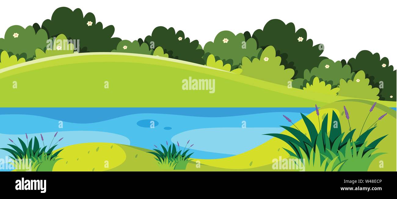 Nature scene with pond illustration Stock Vector Image & Art - Alamy