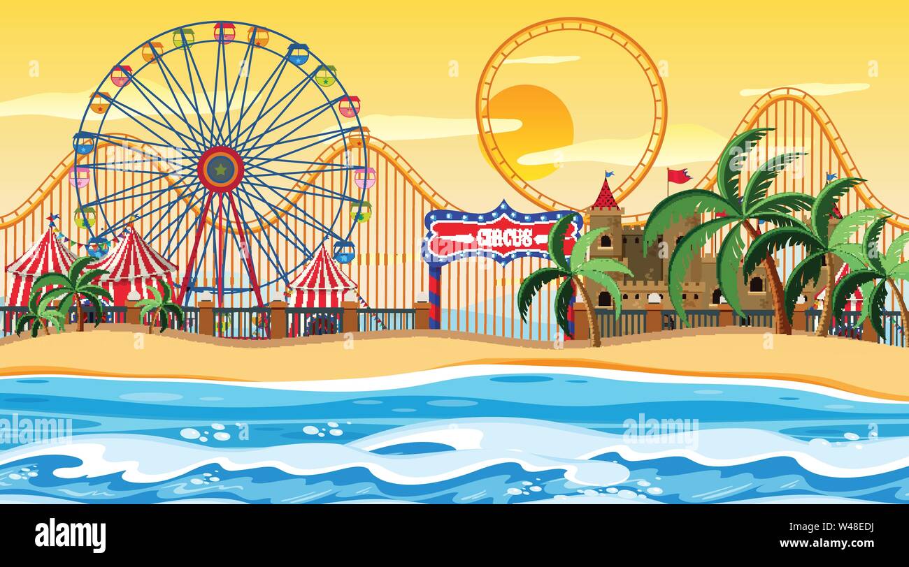 Amusement park on the beach illustration Stock Vector