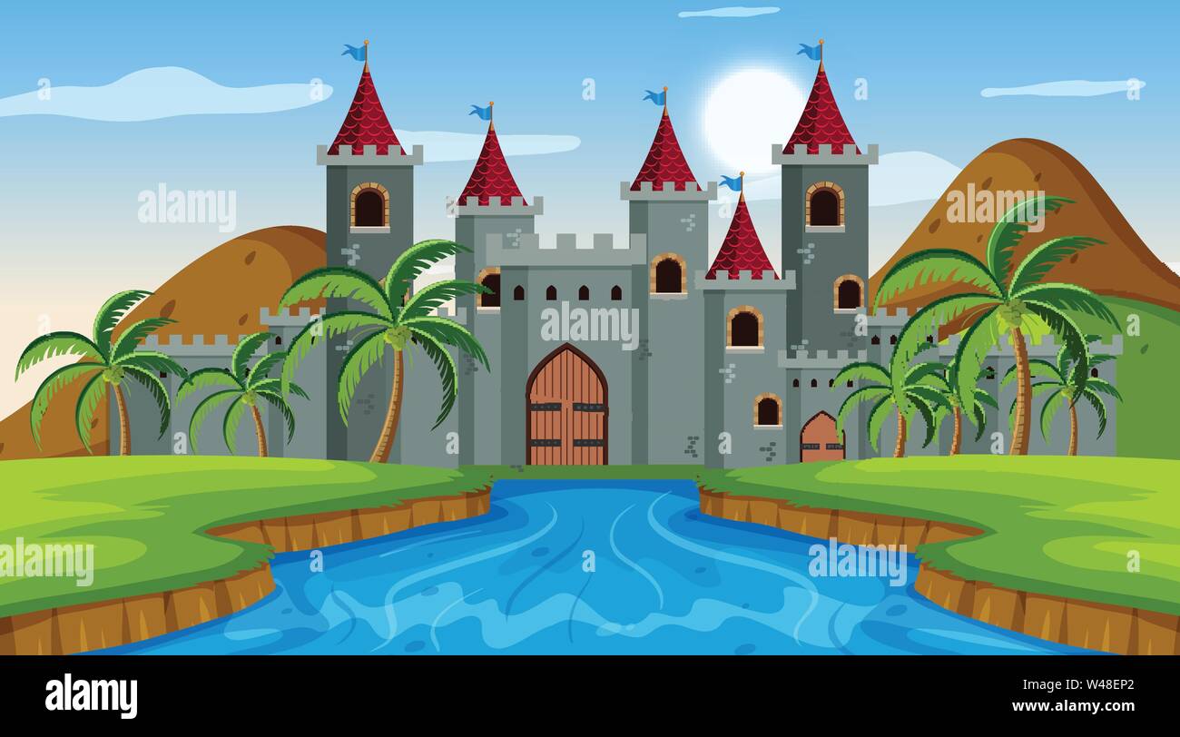 Castle scene with river illustration Stock Vector Image & Art - Alamy