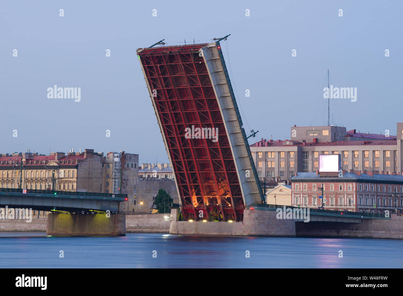 Divorced span of the Liteyny Bridge close up. White nights in St. Petersburg. Russia Stock Photo