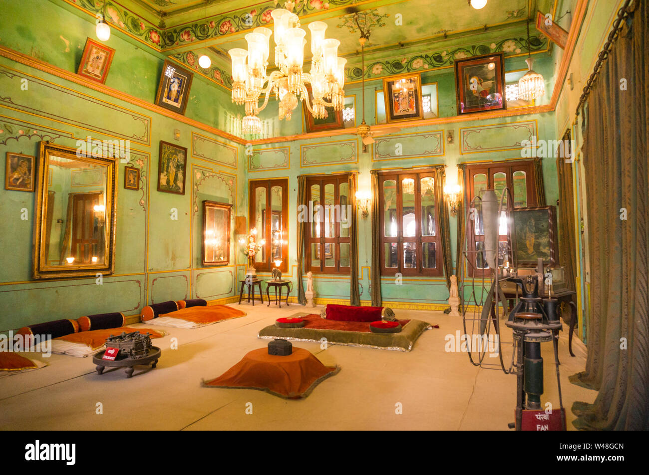 aipur, Rajasthan, India circa 2017 Green walled room with a