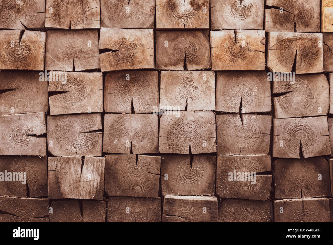 Brown wooden surface of square. Vintage wood floor. Rustic style, dark natural wooden background. Pattern, texture. Dirty plank - timber. Old fence, r Stock Photo