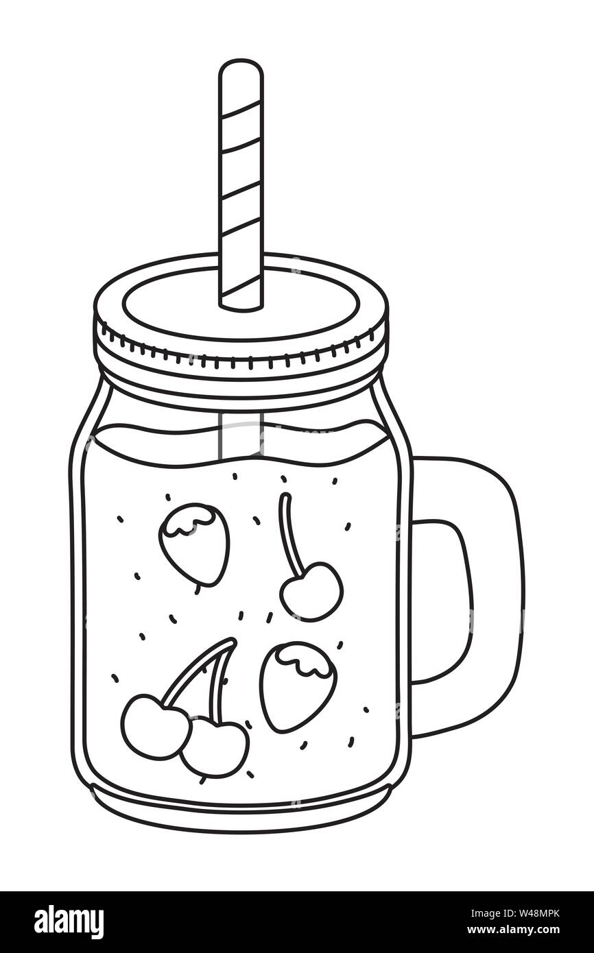 delicious tasty refresh red fruits juice mason jar cartoon vector