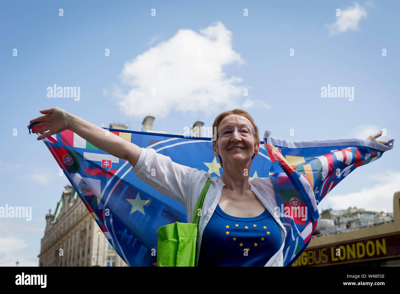 Days before the new leader of the Conservative Party and next Prime Minister of the UK is elected by its members (and expected to be Boris Johnson), the last weekend of Theresa May's unsuccessful Brexit from the European Union saw a March for Change protest with pro-EU Remainers marching through the capital demanding an end to Brexit and a No to a Johnson PM, on 20th July 2019, in London, England. Stock Photo