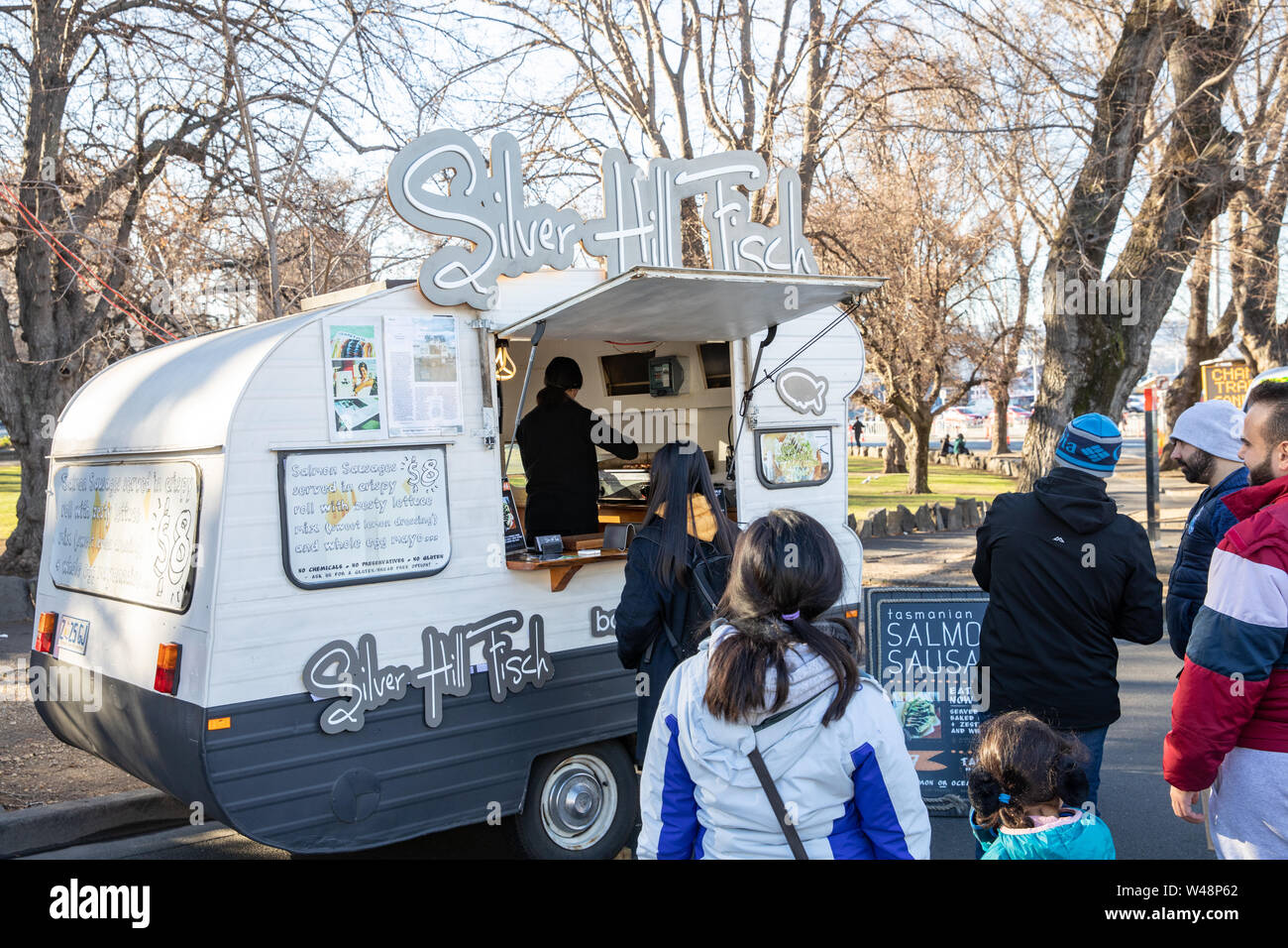Takeaway food fish at Salamanca markets in Hobart,Tasmania,Australia