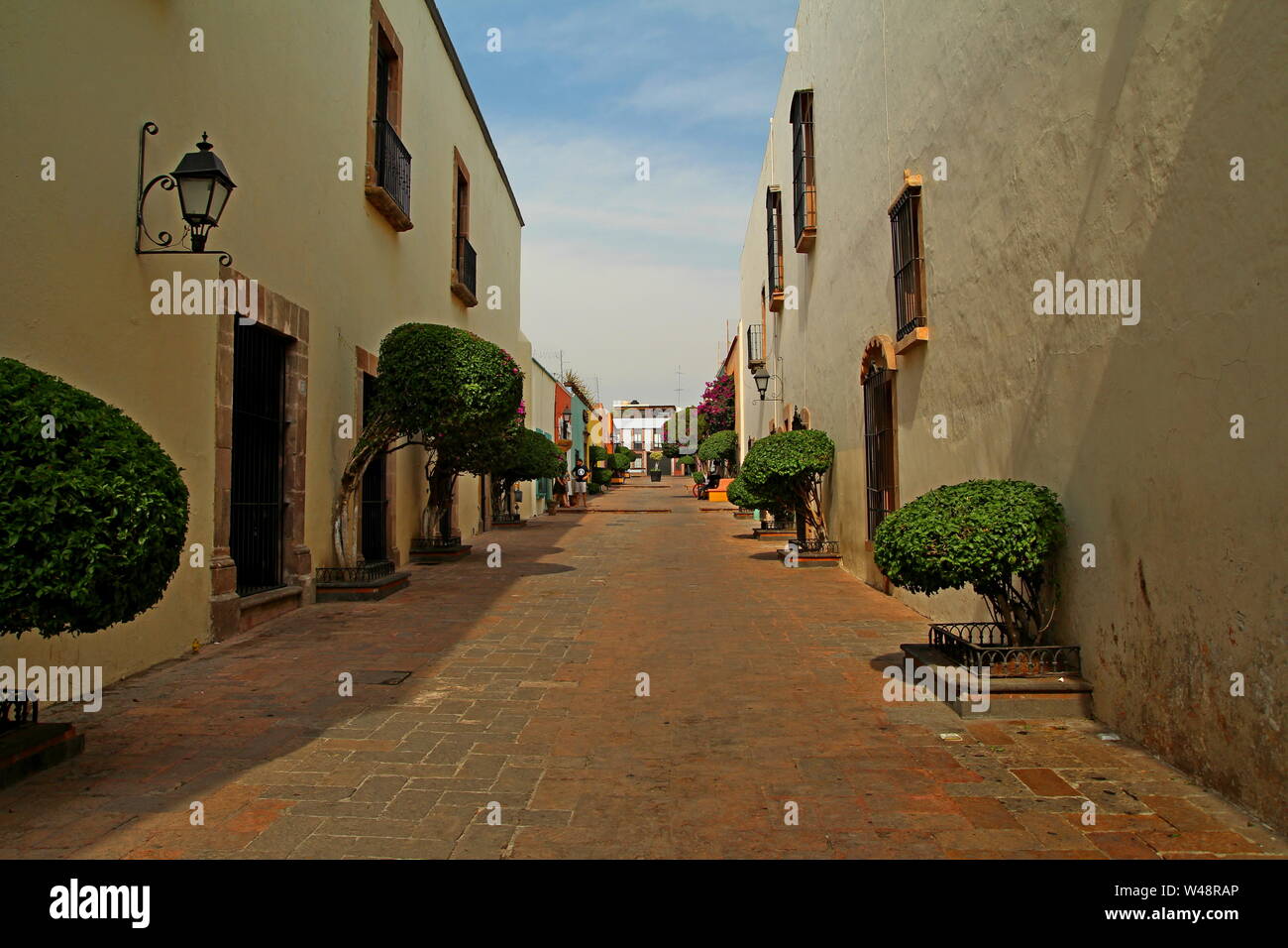 Empty pedestrian street in Santiago de Queretaro historic center, Mexico. Stock Photo