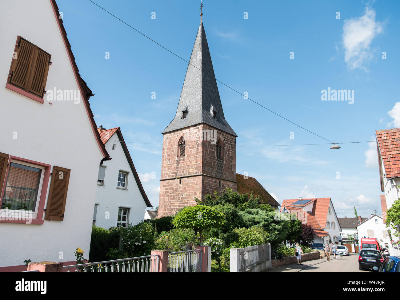 Essingen, Germany. 21st July, 2019. The Wendelinus Chapel is located in the centre of the village on the Wine Route. A new bell is inaugurated in the Protestant Wendelinus Chapel. The bell replaces a sounding body with inscription from the NS era. Credit: Andreas Arnold/dpa/Alamy Live News Stock Photo