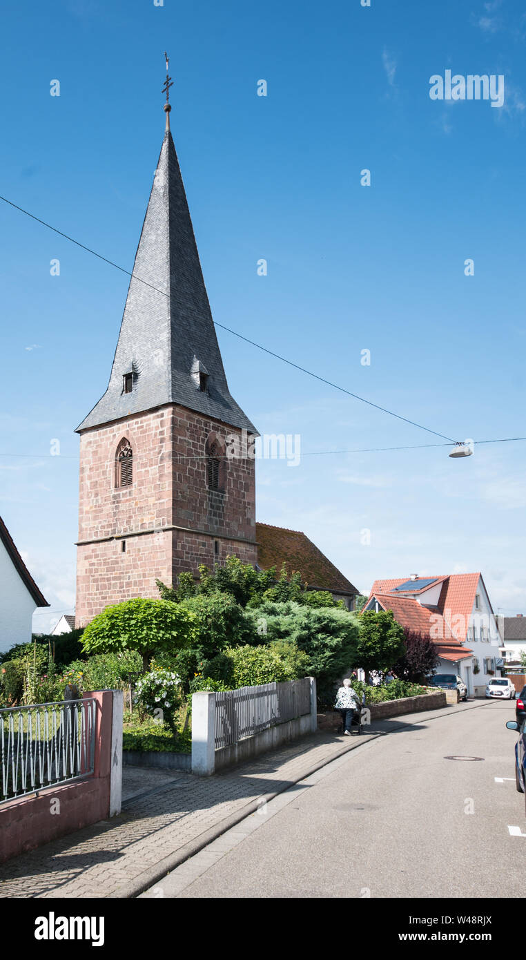 Essingen, Germany. 21st July, 2019. The Wendelinus Chapel is located in the centre of the village on the Wine Route. A new bell is inaugurated in the Protestant Wendelinus Chapel. The bell replaces a sounding body with inscription from the NS era. Credit: Andreas Arnold/dpa/Alamy Live News Stock Photo