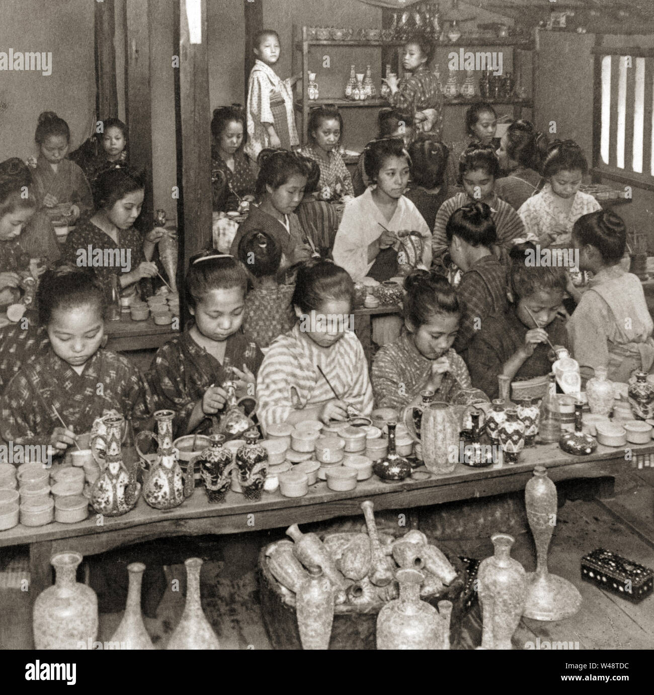  1900s Japan Japanese Child Labor Young Girls At A Pottery 