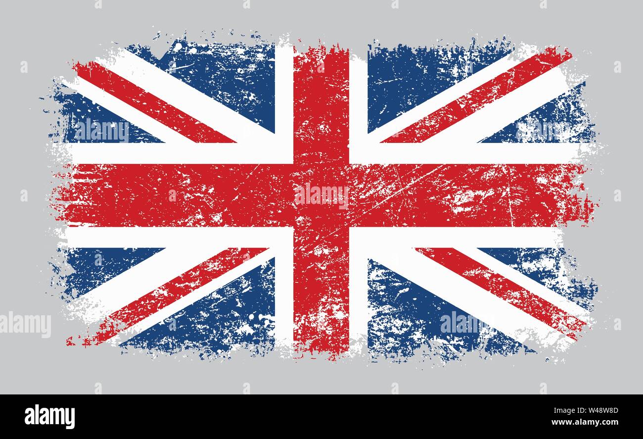Vector illustration of grunge old distressed UK Great Britain flag isolated on grey background Stock Vector