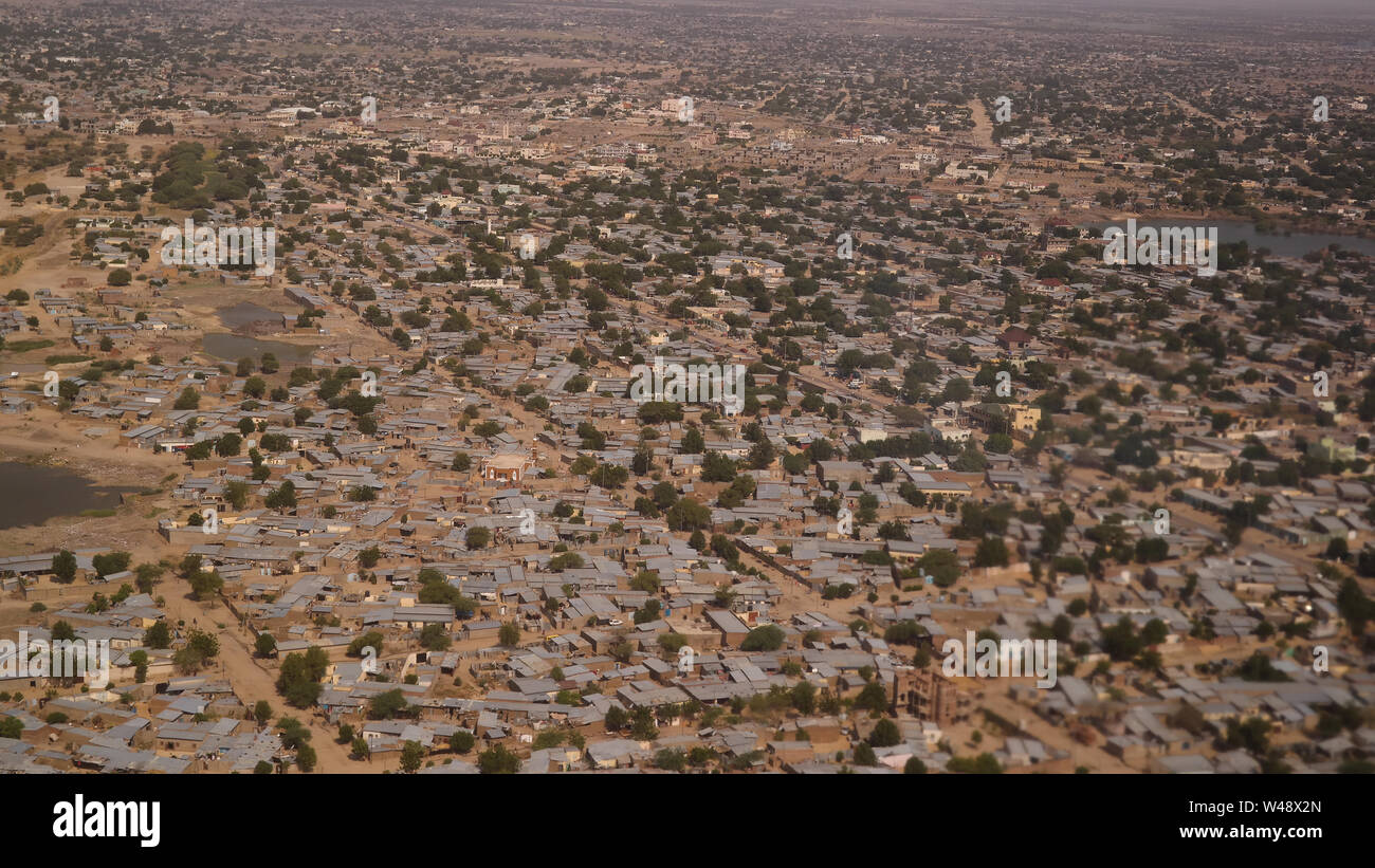 Aerial view to NDjamena and Chari or Chari river, capital of Chad Stock Photo