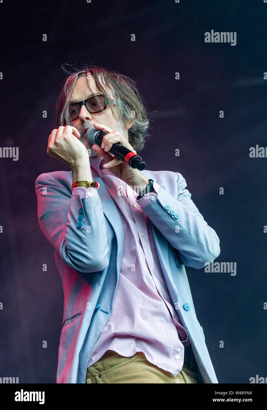 Jarvis Cocker performs at Bluedot Saturday night.(20th July 2019)Taking place between 18-21 July at Jodrell Bank, Cheshire UK. Stock Photo