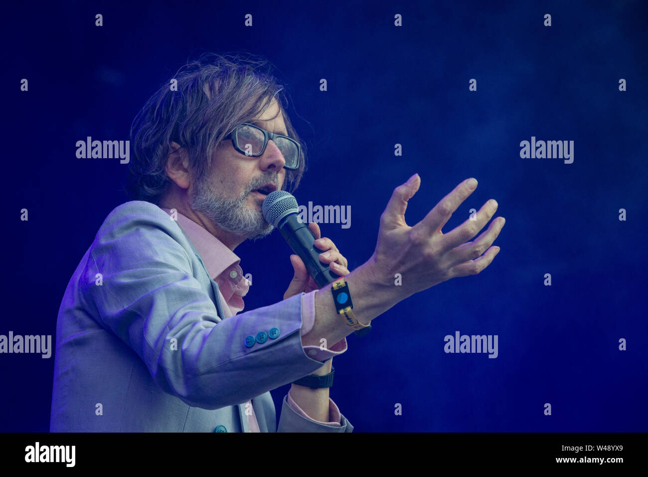 Jarvis Cocker performs at Bluedot Saturday night.(20th July 2019)Taking place between 18-21 July at Jodrell Bank, Cheshire UK. Stock Photo