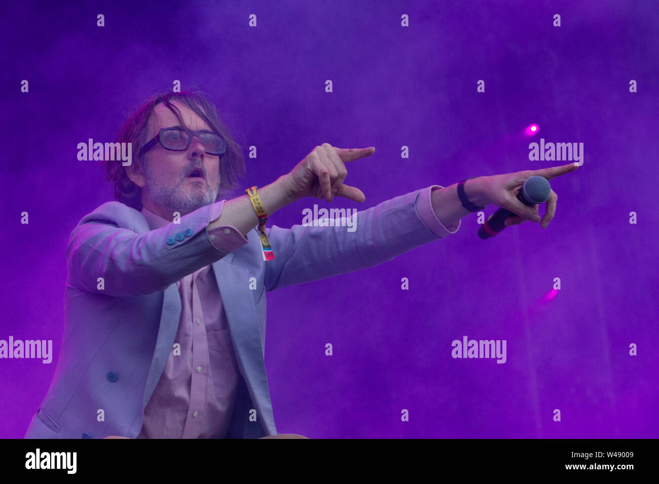 Jarvis Cocker performs at Bluedot Saturday night.(20th July 2019)Taking place between 18-21 July at Jodrell Bank, Cheshire UK. Stock Photo