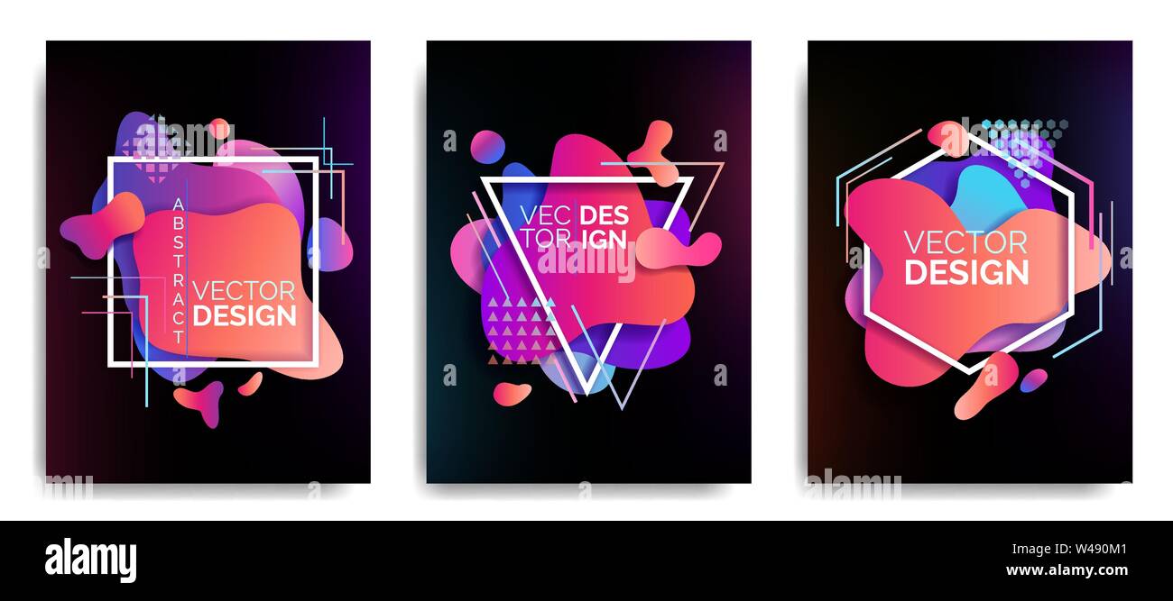 Set of abstract flowing liquid elements, colorful forms, dynamic ...