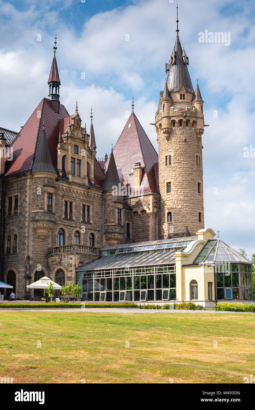 MOSZNA, POLAND - July 16, 2019: The Moszna Castle in southwestern ...
