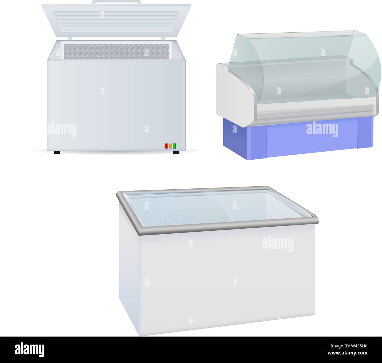 Freezer and refrigerator. Freezer with glass door Stock Vector