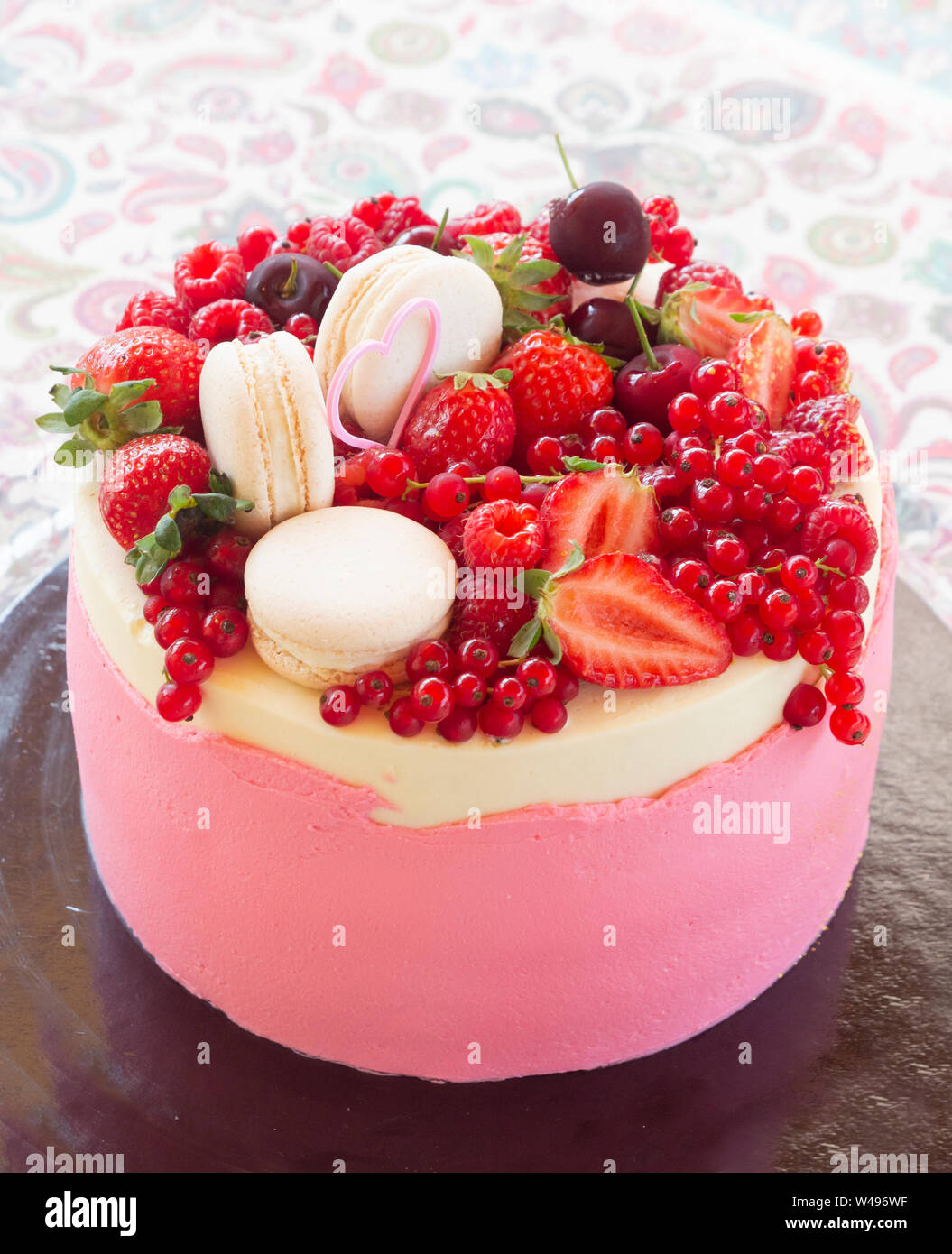 summer fruit cake with fresh berries Stock Photo