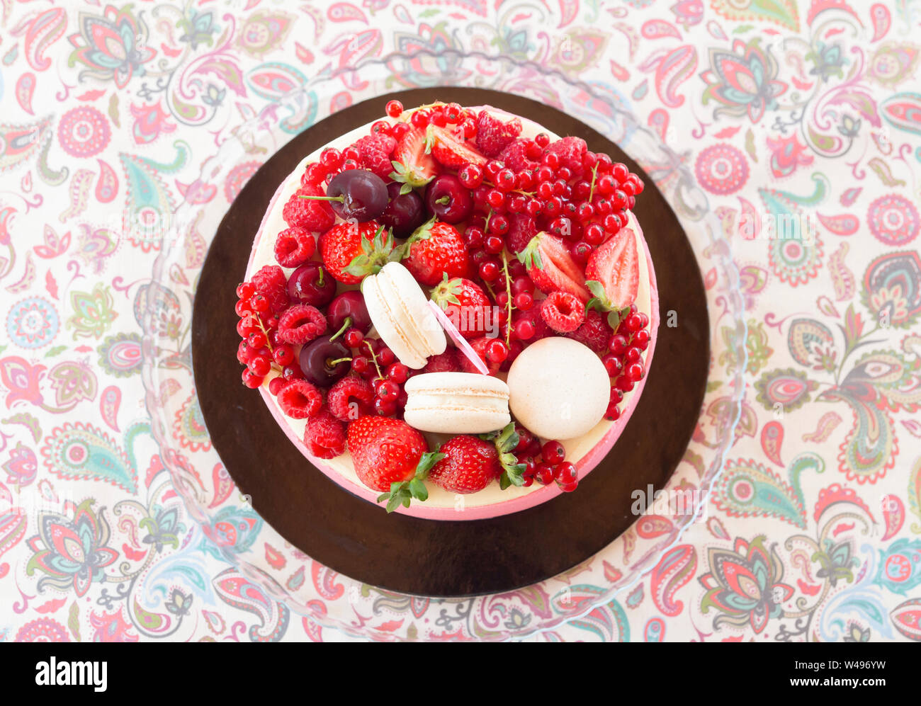 birthday cake with fresh summer fruit Stock Photo
