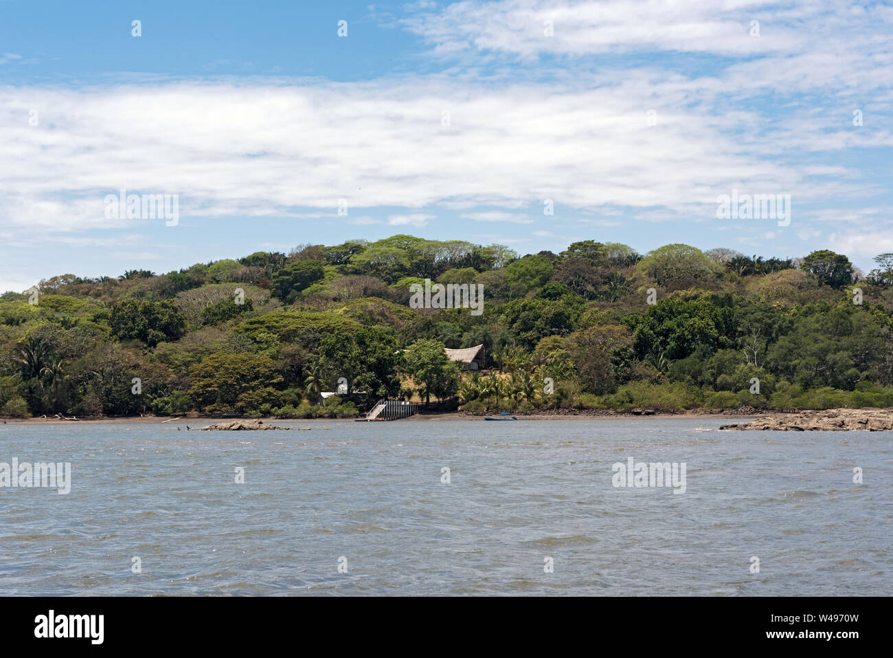 Islands in the Bahia de los Muertos the estuary of the Rio Platanal Panama Stock Photo